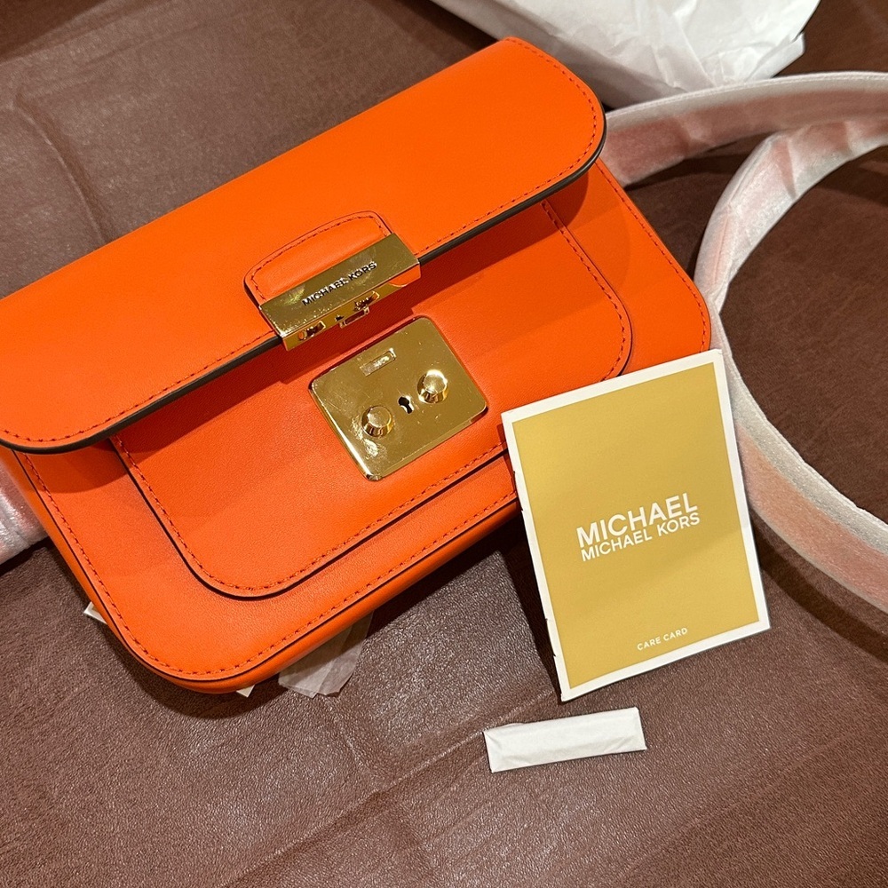 NWT Michael Kors SLOAN Editor Small Flap Belt Bag Clutch Poppy Orange $398